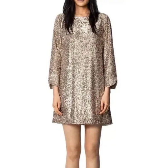 Zadig & Voltaire Gold Sequined Short Mini Dress XS - Picture 1 of 9